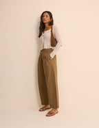Camel Pleated Subtle Barrel Trousers