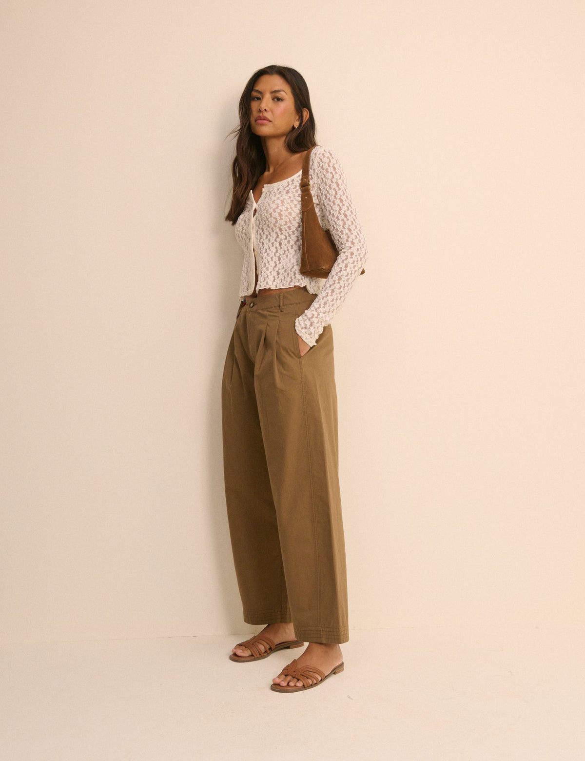 Camel Pleated Subtle Barrel Trousers