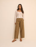 Camel Pleated Subtle Barrel Trousers