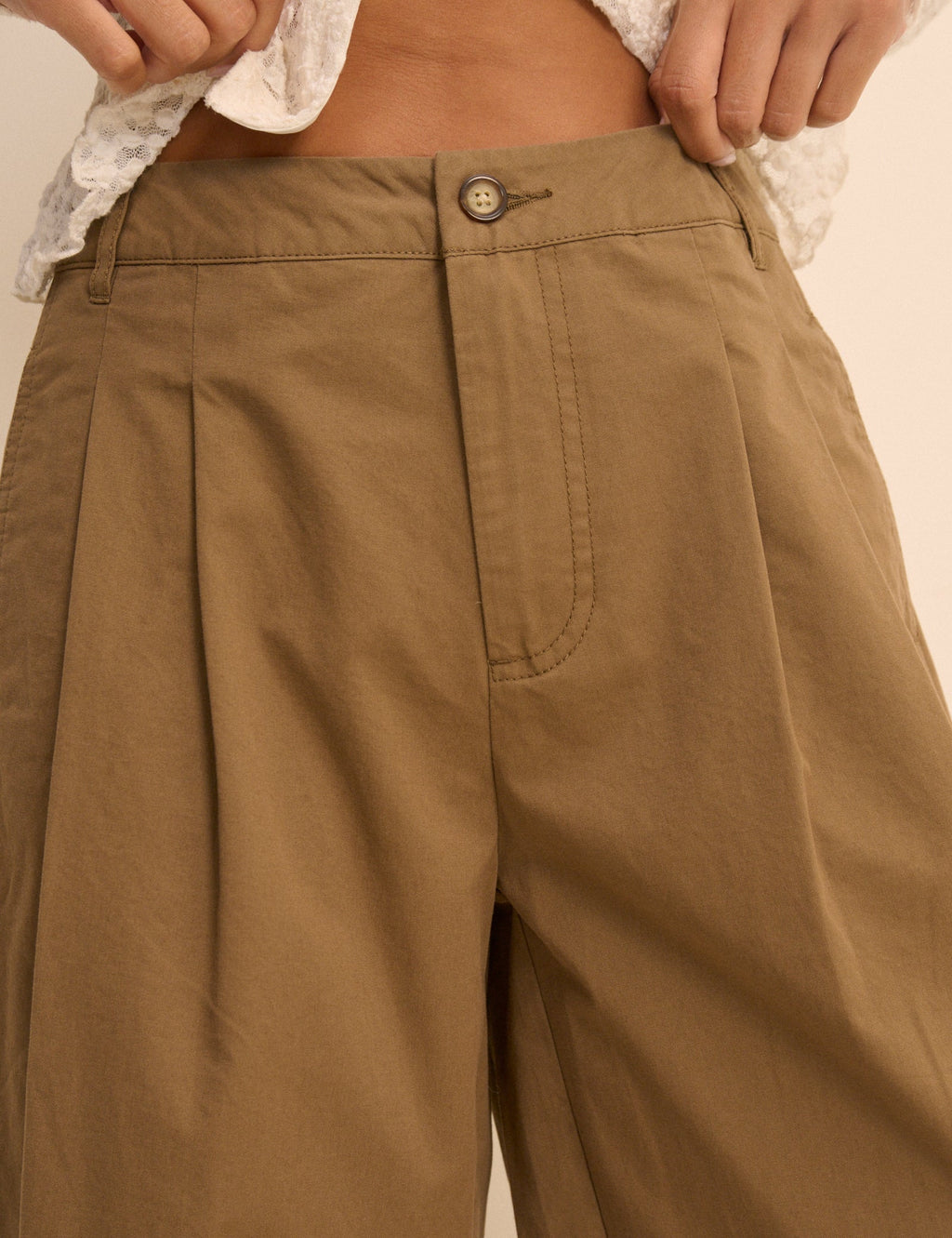 Camel Pleated Subtle Barrel Trousers