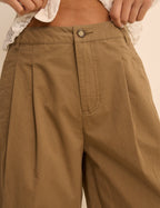 Camel Pleated Subtle Barrel Trousers