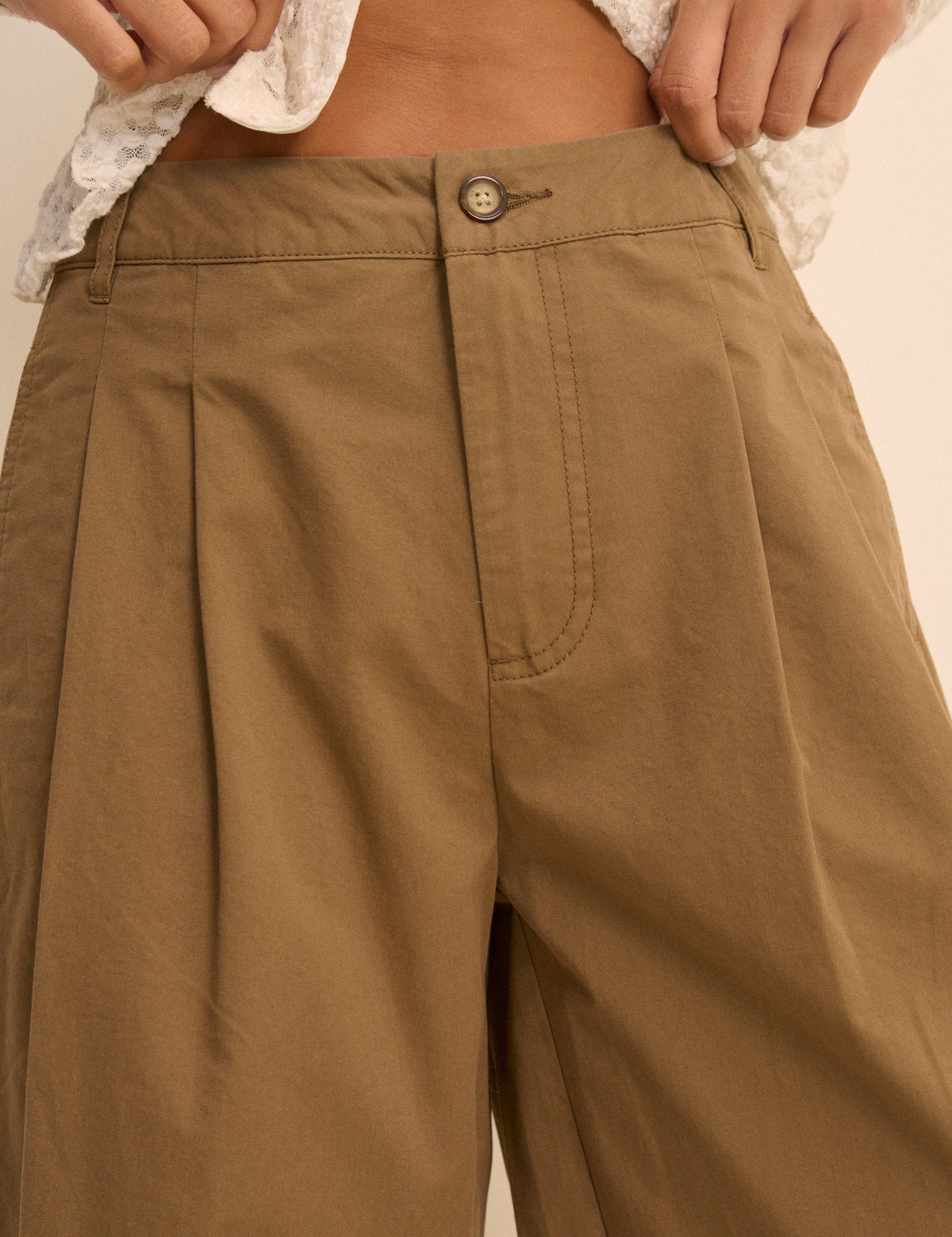 Camel Pleated Subtle Barrel Trousers