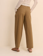 Camel Pleated Subtle Barrel Trousers