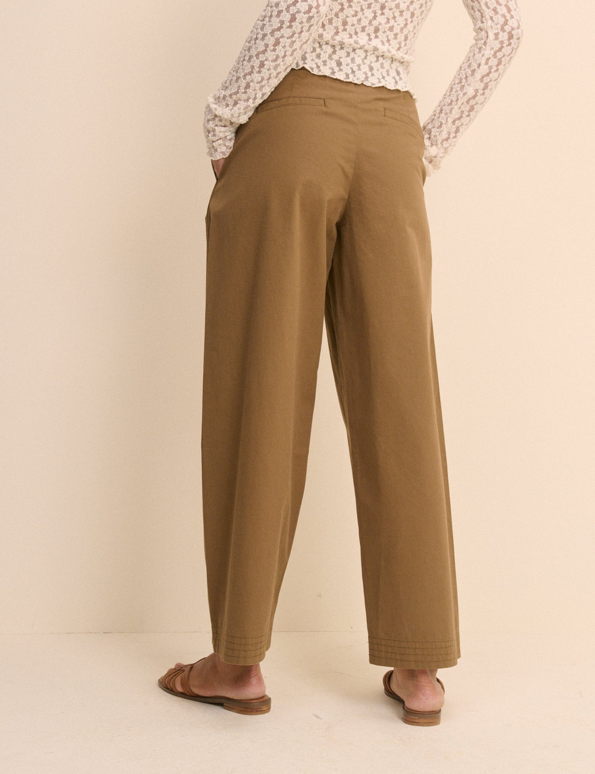 Camel Pleated Subtle Barrel Trousers