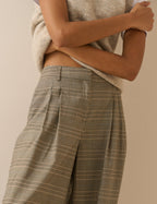 Grey Check Mid Rise Wide Leg Trousers