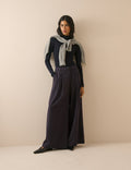 Navy Mid-Rise Wide Leg Trousers