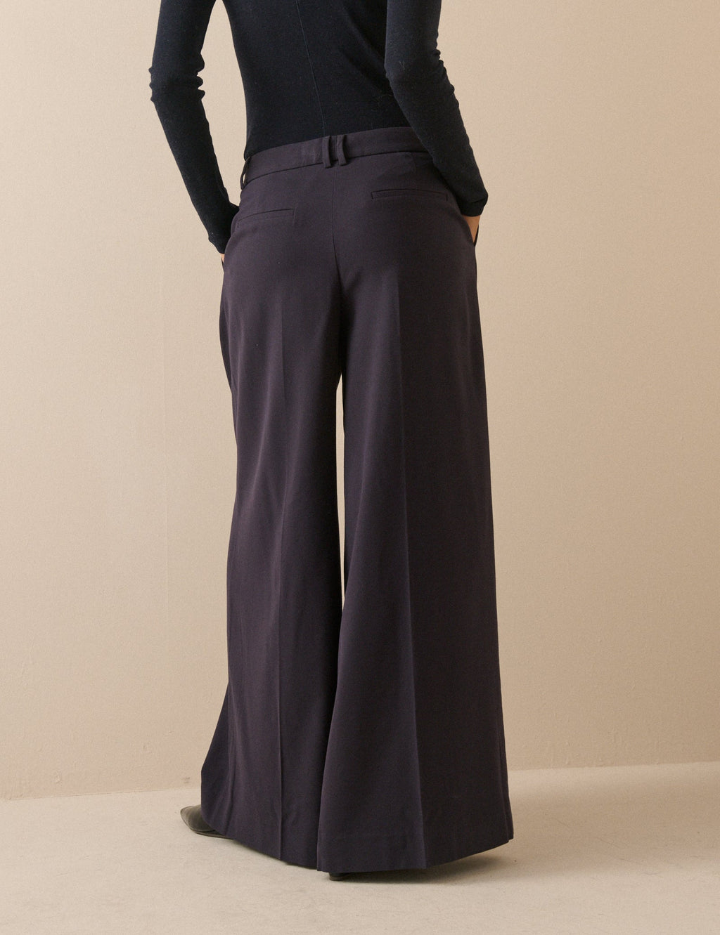 Navy Mid-Rise Wide Leg Trousers