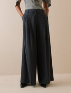 Grey Mid-Rise Wide Leg Trousers