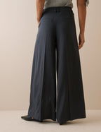 Grey Mid-Rise Wide Leg Trousers