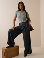 Grey Mid-Rise Wide Leg Trousers