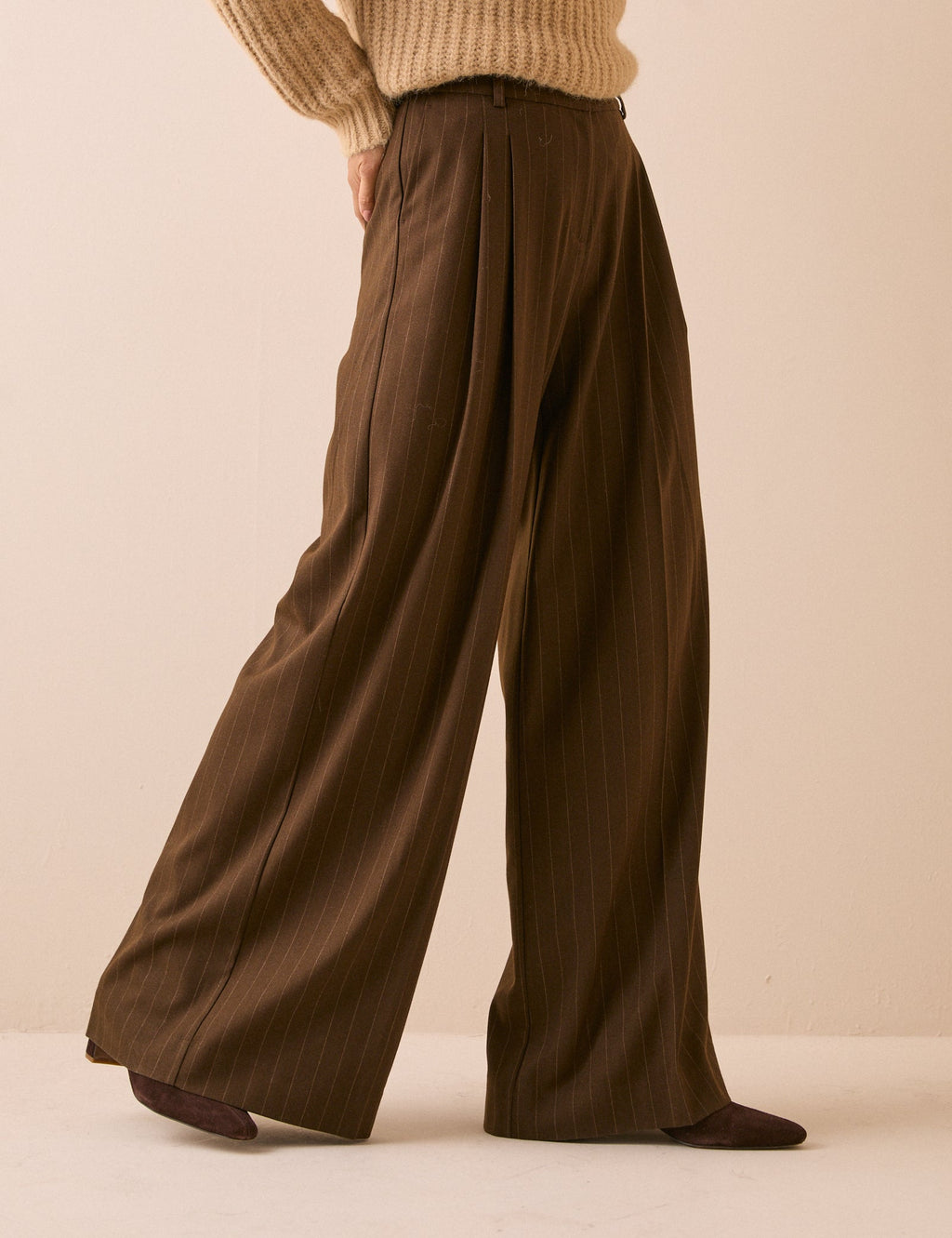 Brown Pinstripe Super Wide Leg Trousers