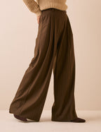 Brown Pinstripe Super Wide Leg Trousers