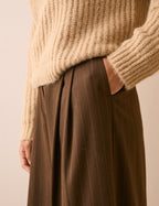 Brown Pinstripe Super Wide Leg Trousers