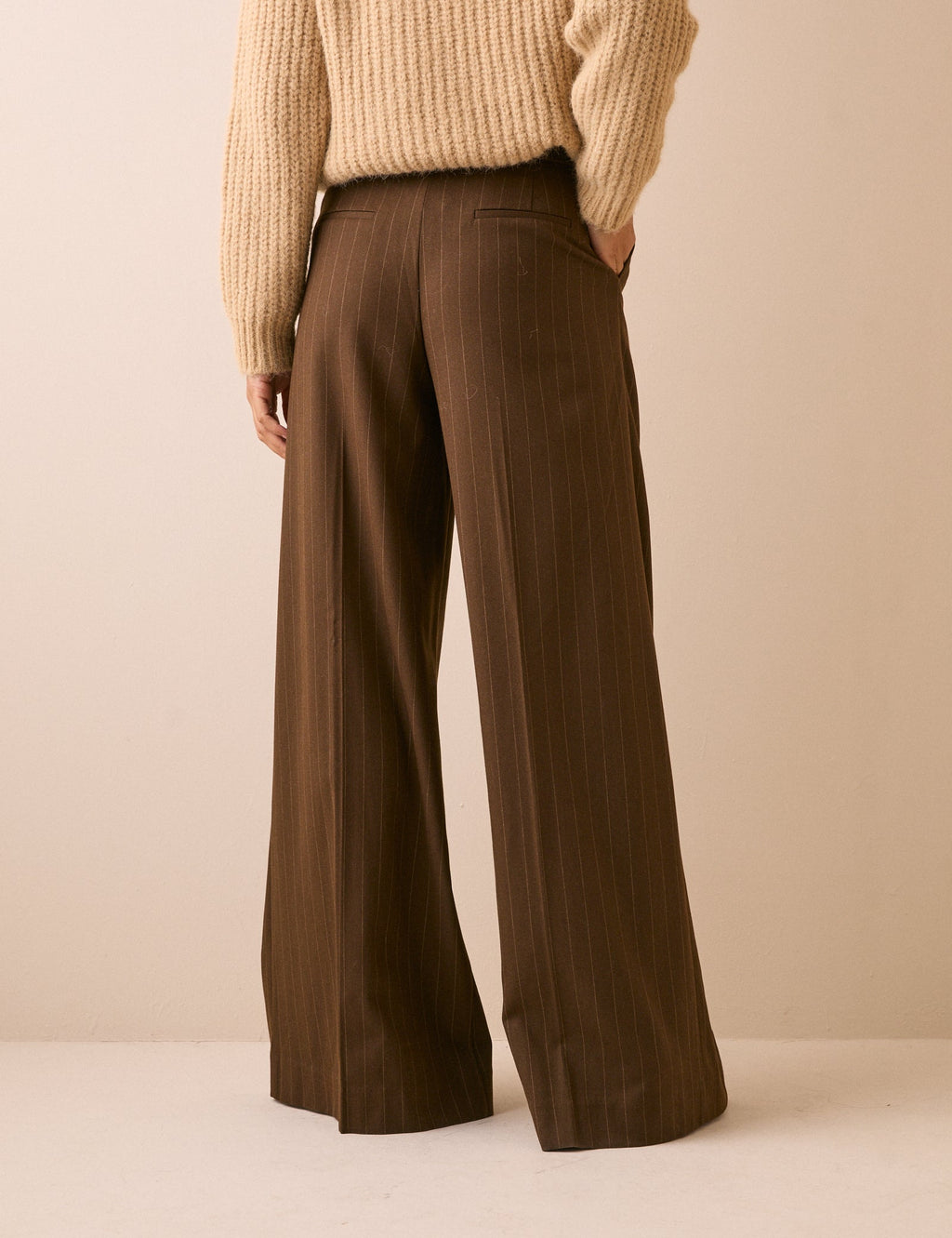 Brown Pinstripe Super Wide Leg Trousers