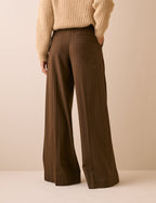 Brown Pinstripe Super Wide Leg Trousers