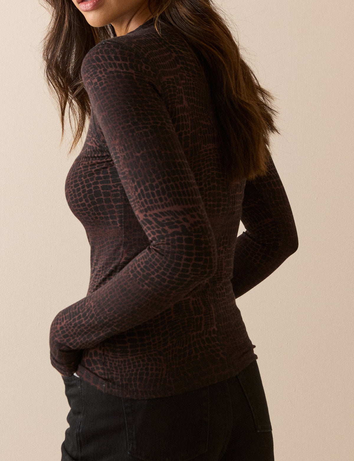 Snake Print Jersey High Neck Top