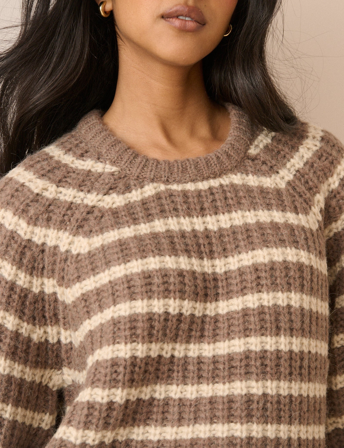 Brown Striped Chunky Knit Jumper
