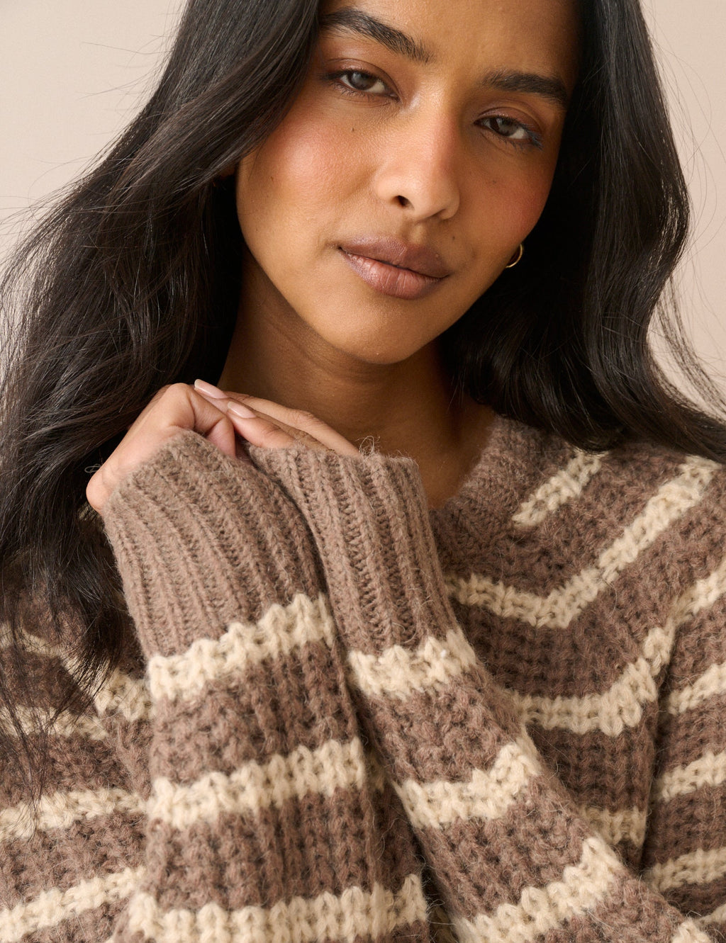 Brown Striped Chunky Knit Jumper