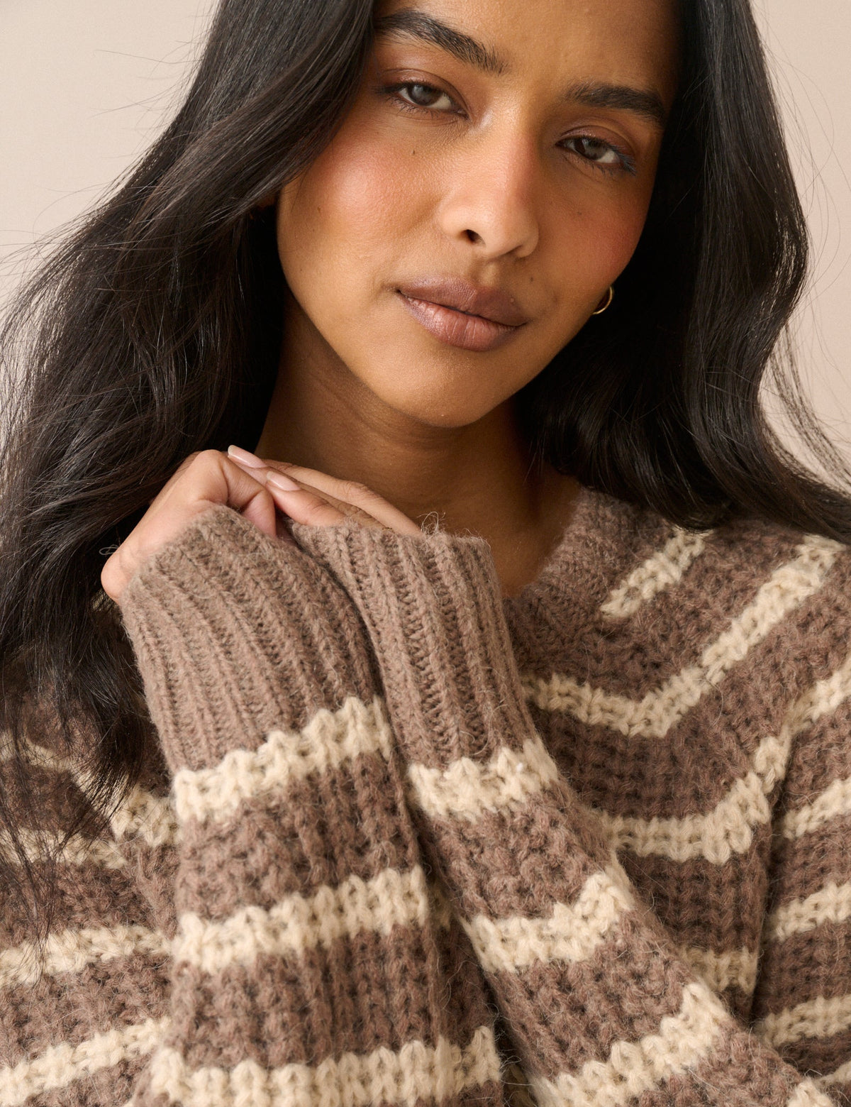 Brown Striped Chunky Knit Jumper