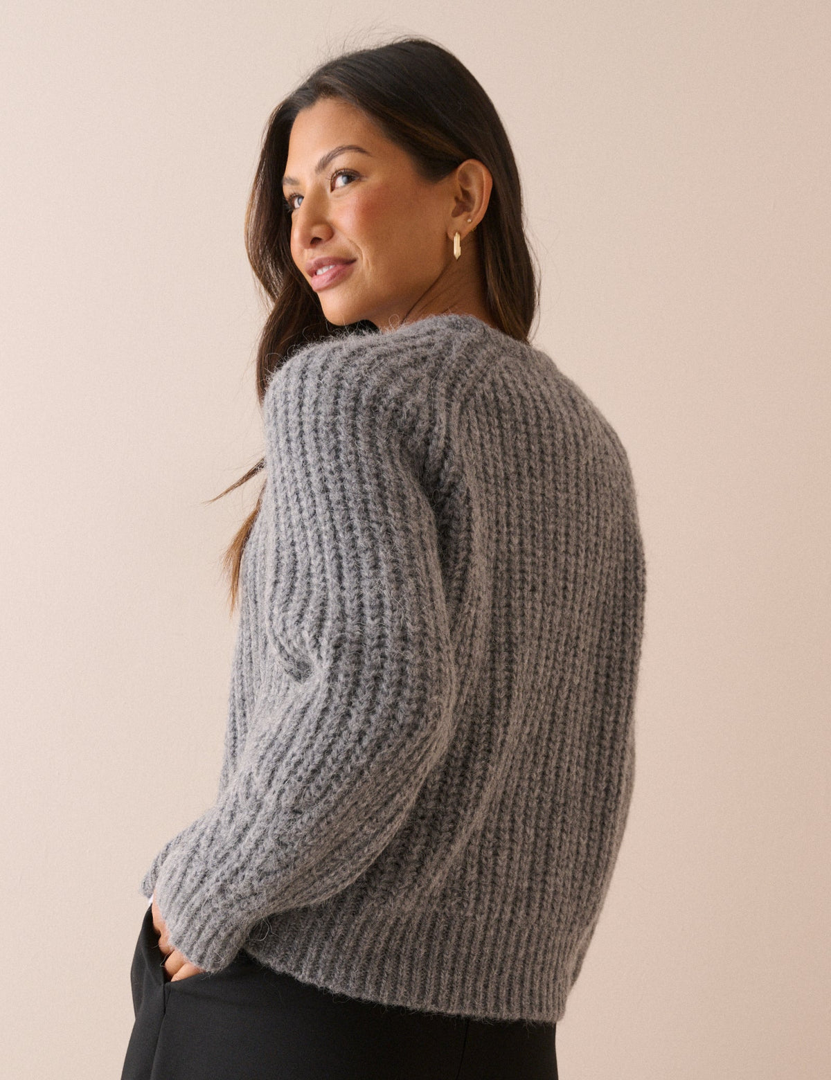 Grey Marl Ribbed Chunky Jumper