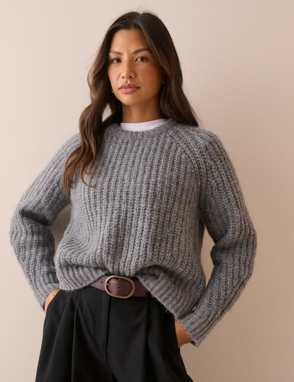 Grey Marl Ribbed Chunky Jumper