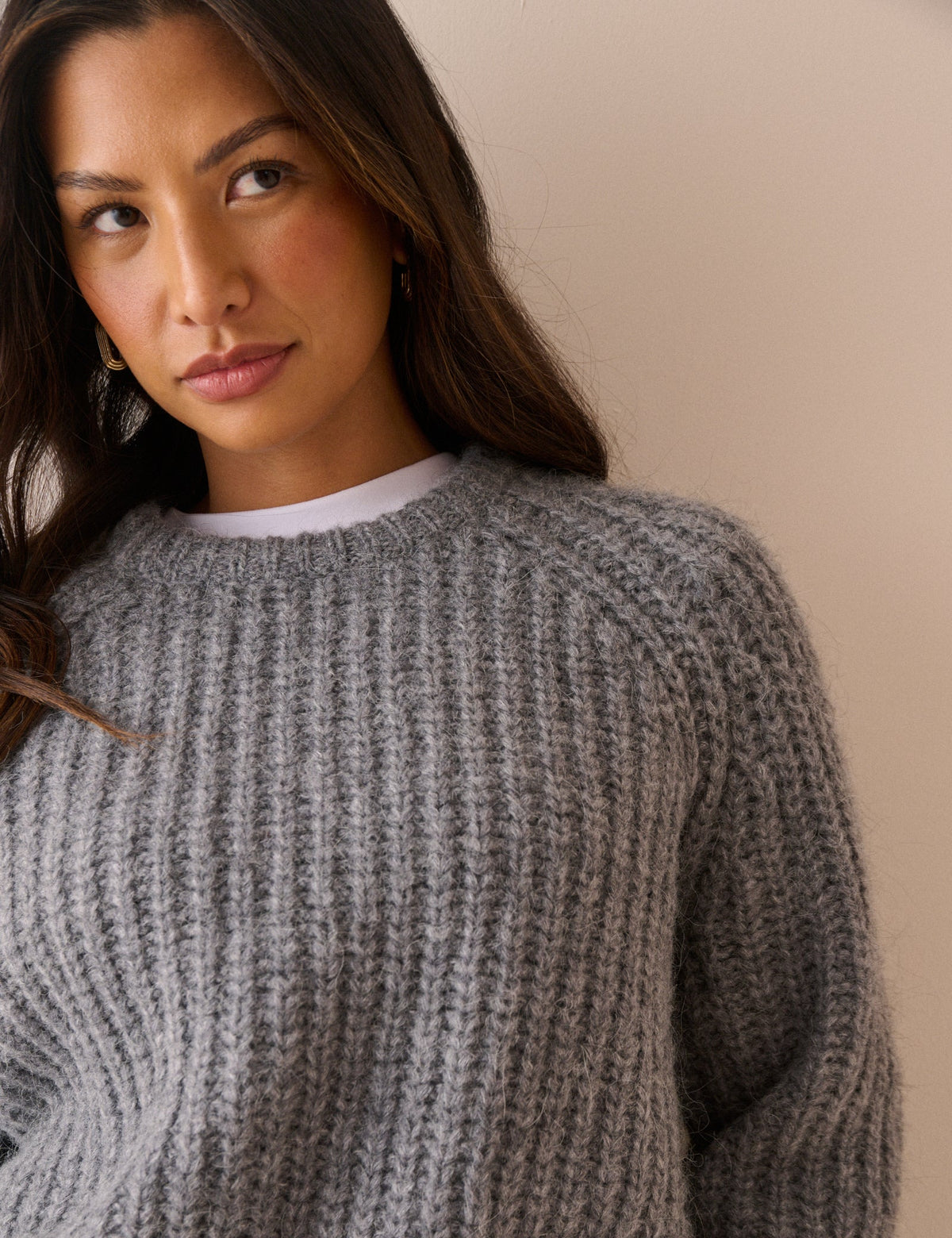 Grey Marl Ribbed Chunky Jumper