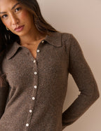 Brown Marl Button Down Knitted Midi Dress