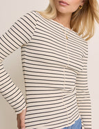 Cream Striped Boat Neck Top
