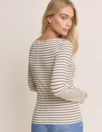 Cream Striped Boat Neck Top