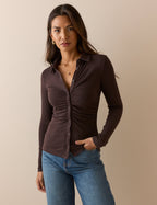 Brown Button Down Modal-Rich Top