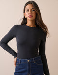 Black Jersey Fitted Long Sleeve Top