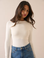 White Jersey Fitted Long Sleeve Top