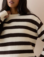 Brown and White Striped Crew Neck Jumper