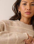 Beige and Cream Striped Crew Neck Jumper