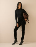 Black Cord Mid Rise Chelsea Skinny Jeans