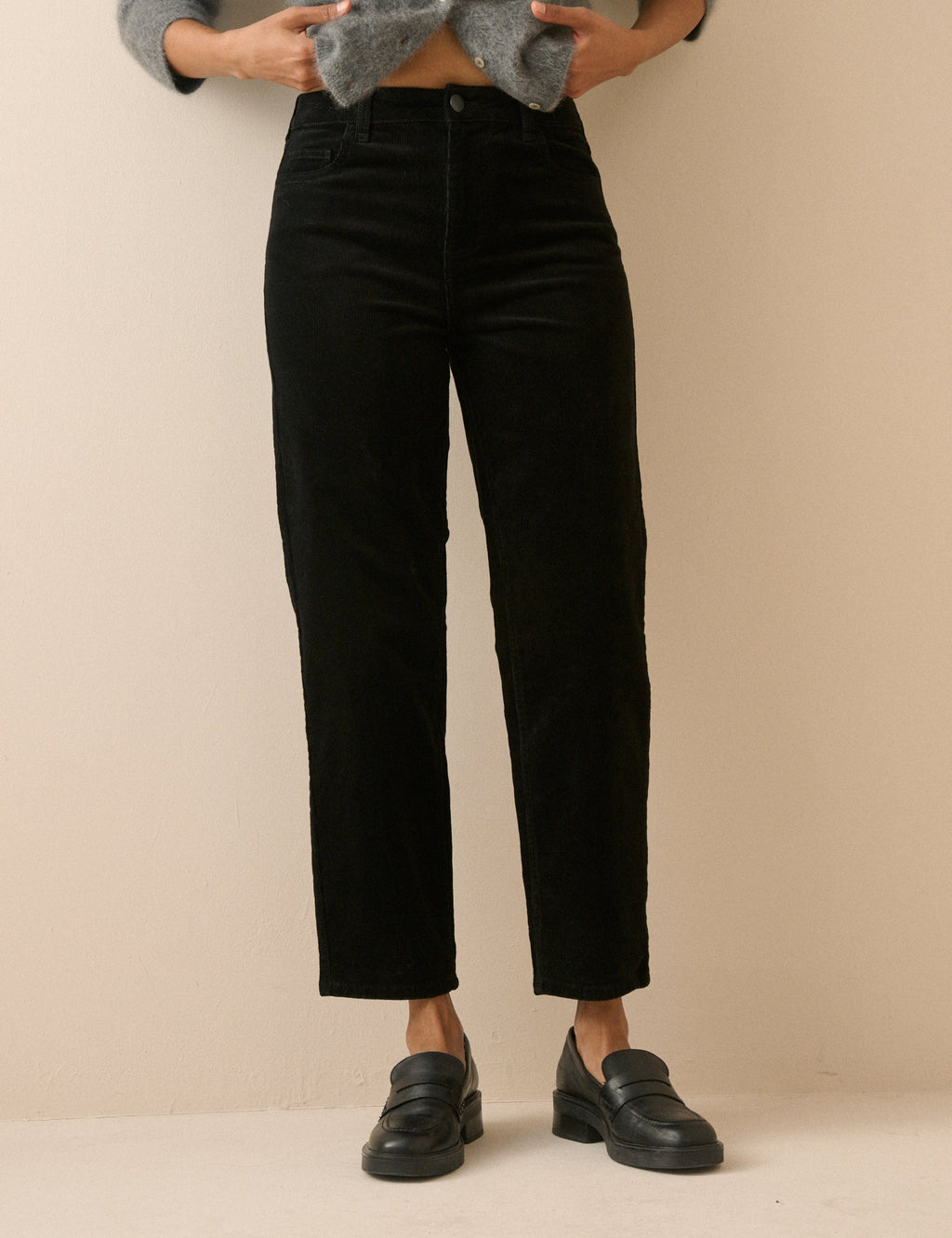 Black Cord High Rise Camden Tapered Jeans