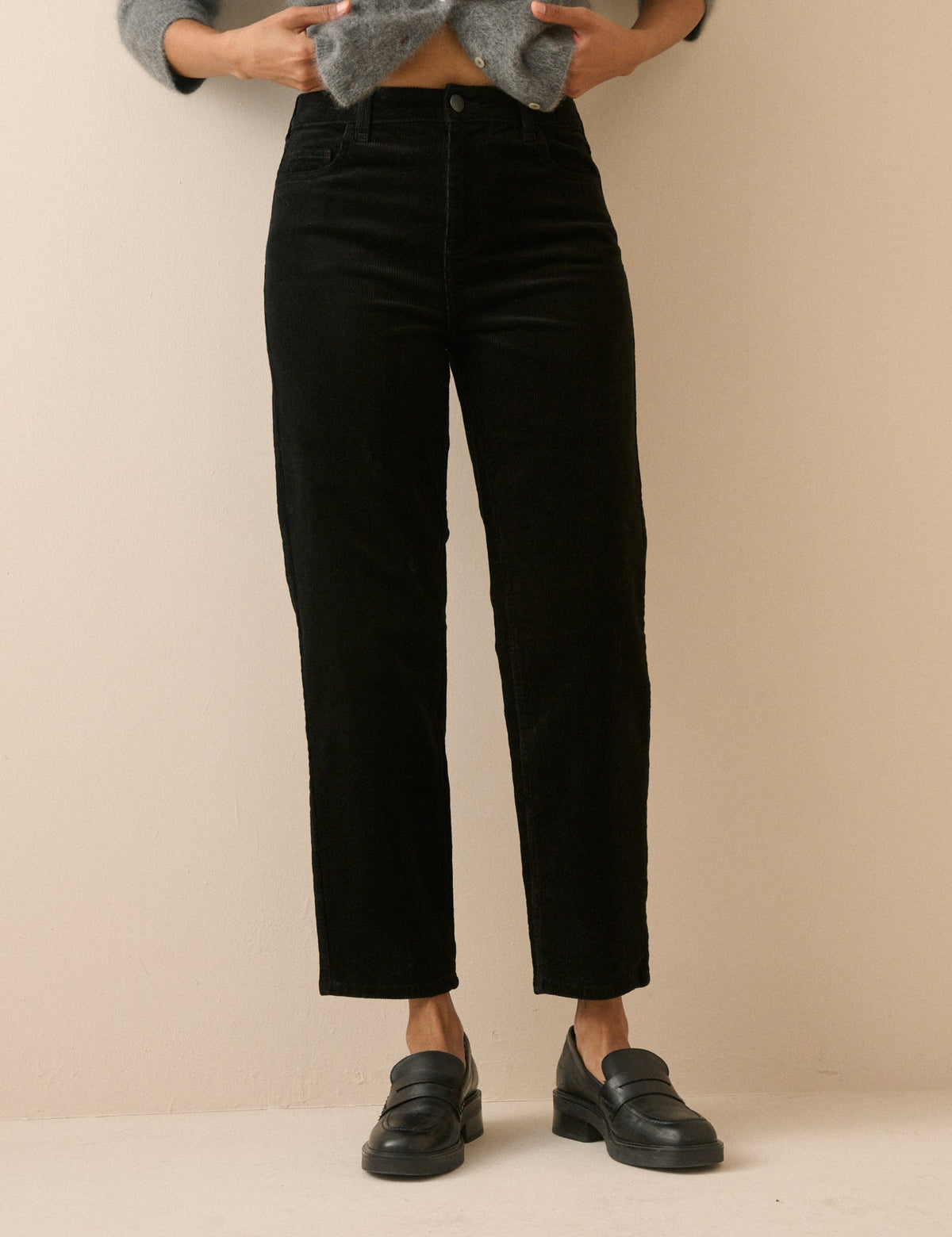 Black Cord High Rise Camden Tapered Jeans