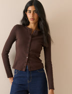 Chocolate Brown Pointelle Jersey Cardigan