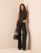 Black Cowl Neck Jersey Top