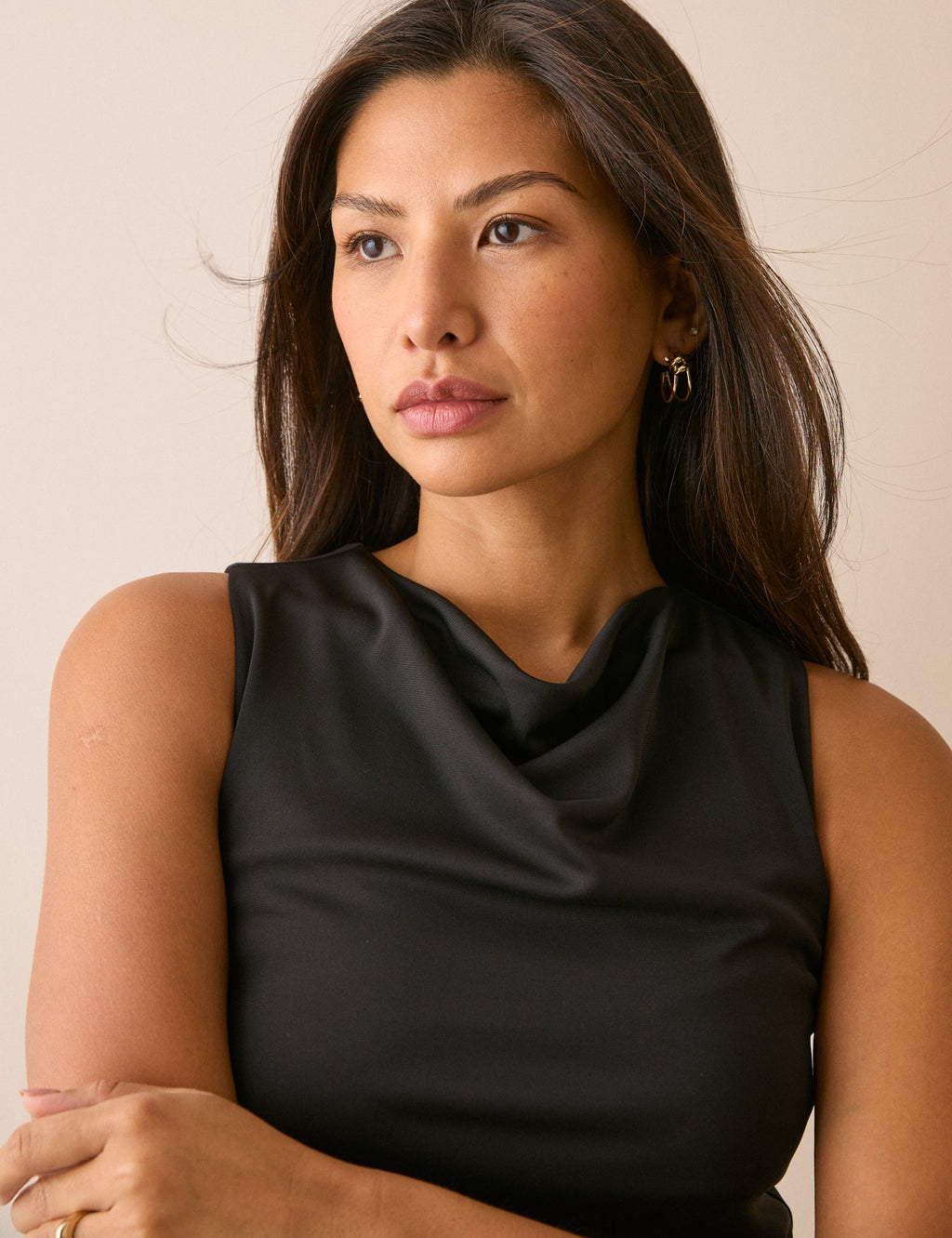 Black Cowl Neck Jersey Top