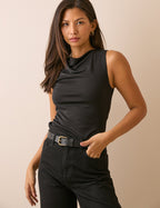 Black Cowl Neck Jersey Top