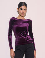 Purple Cowl Back Velvet Top