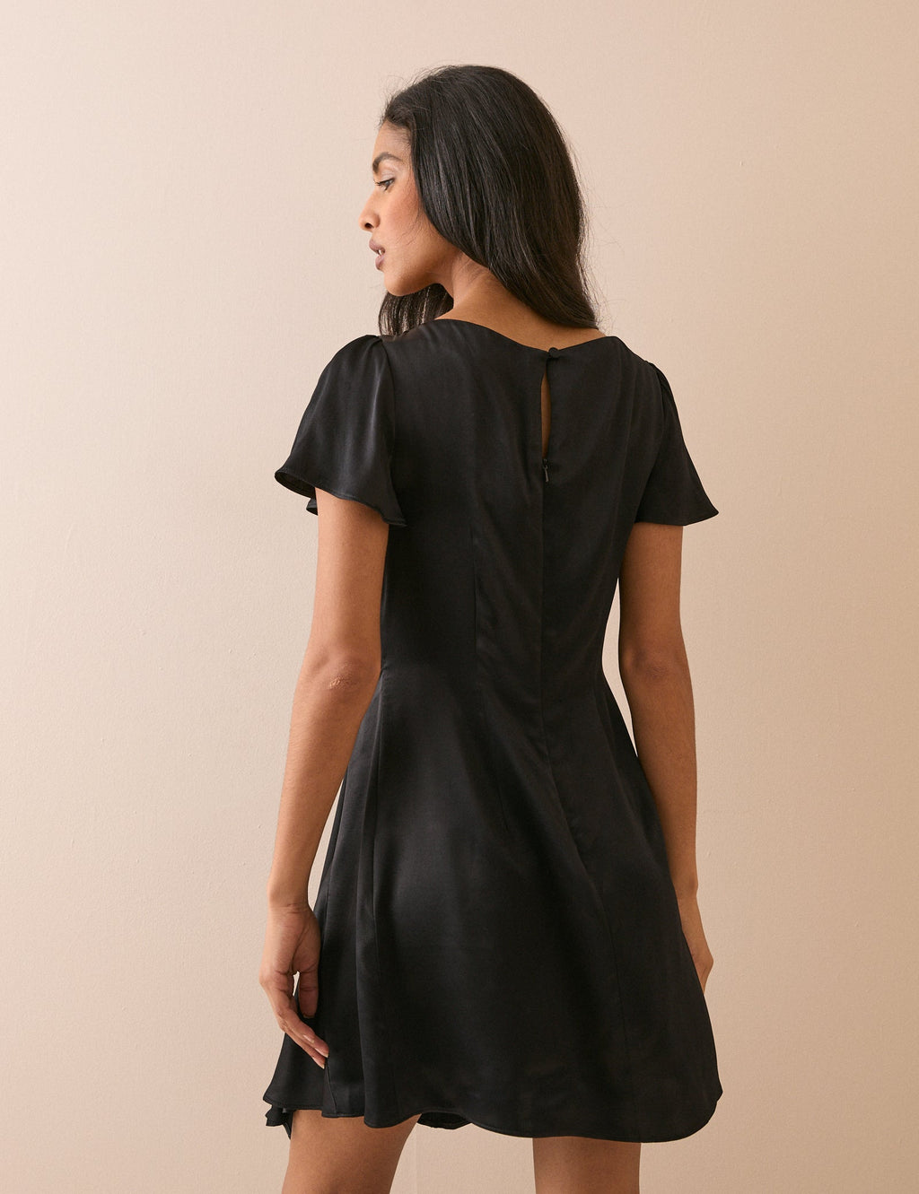 Black Gathered Satin Krina Mini Dress