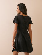 Black Gathered Satin Krina Mini Dress