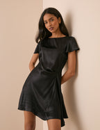 Black Gathered Satin Krina Mini Dress
