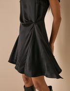 Black Gathered Satin Krina Mini Dress