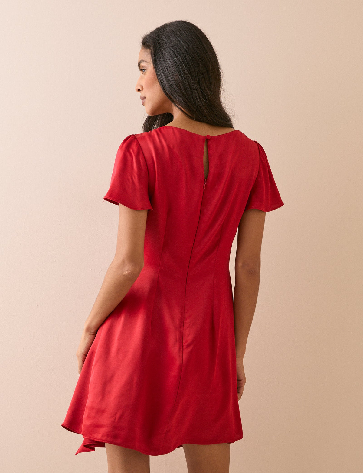 Red Gathered Satin Krina Mini Dress