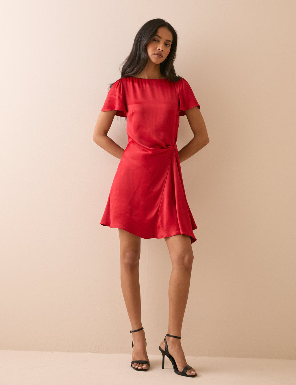 Red Gathered Satin Krina Mini Dress