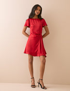 Red Gathered Satin Krina Mini Dress