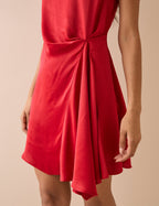 Red Gathered Satin Krina Mini Dress